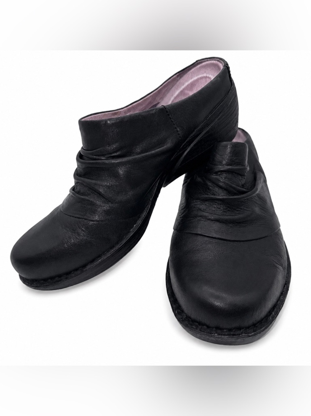 Dansko Ruched Pleated Leather Wedge Clogs Size EU:38 US:7.5-8 Black